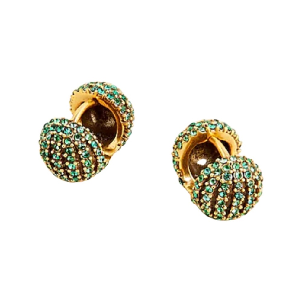J Crew Pavé huggie globe earrings color: dark spruce